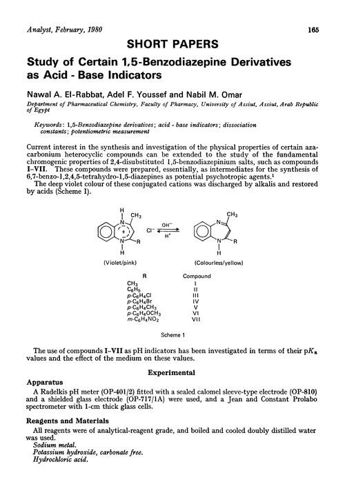 Study of certain 1,5-benzodiazepine derivatives as acid-base indicators