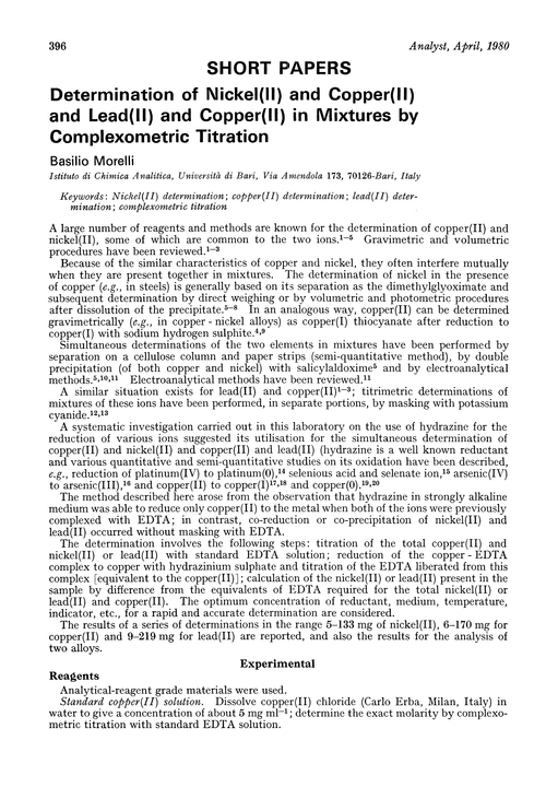 Determination of nickel(II) and copper(II) and lead(II) and copper(II) in mixtures by complexometric titration