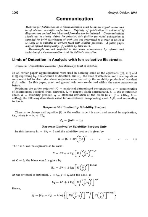 Communication. Limit of detection in analysis with ion-selective electrodes