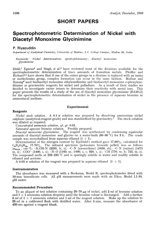 Spectrophotometric determination of nickel with diacetyl monoxime glycinimine