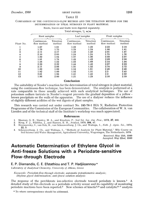 Automatic determination of ethylene glycol in anti-freeze solutions with a periodate-sensitive flow-through electrode