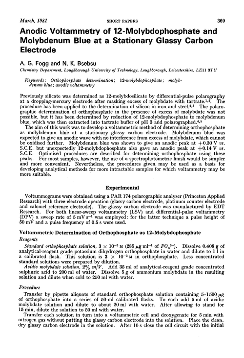 Anodic voltammetry of 12-molybdophosphate and molybdenum blue at a stationary glassy carbon electrode