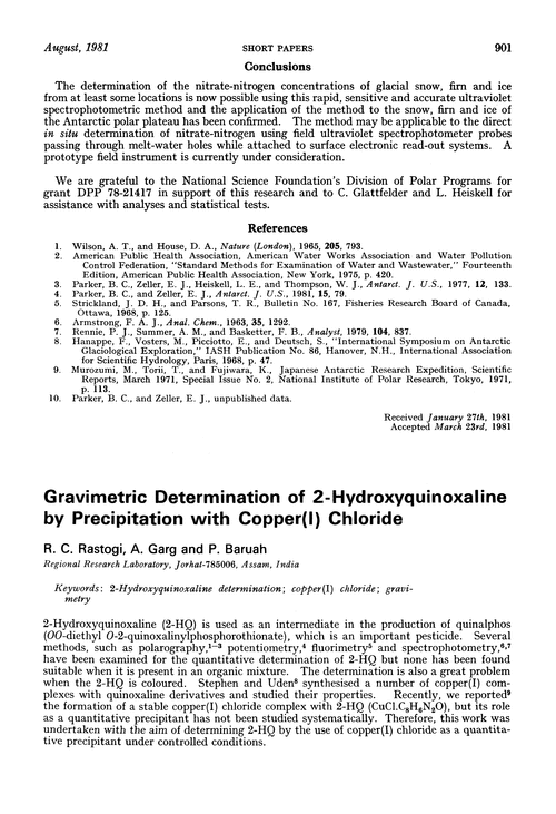 Gravimetric determination of 2-hydroxyquinoxaline by precipitation with copper(I) chloride