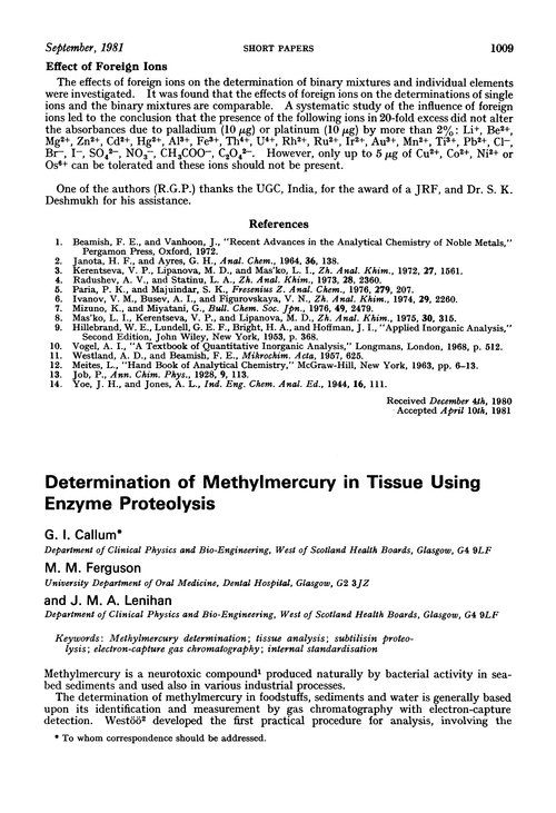Determination of methylmercury in tissue using enzyme proteolysis