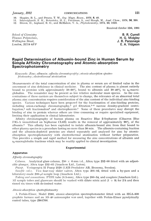 Rapid determination of albumin-bound zinc in human serum by simple affinity chromatography and atomic-absorption spectrophotometry