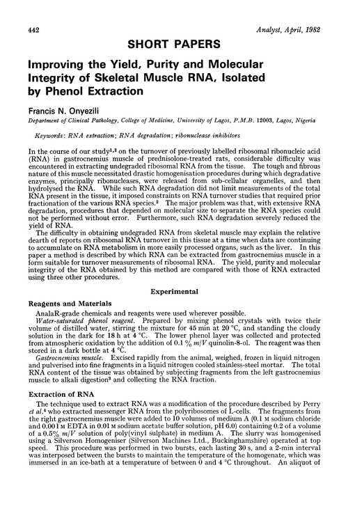 Improving the yield, purity and molecular integrity of skeletal muscle RNA, isolated by phenol extraction