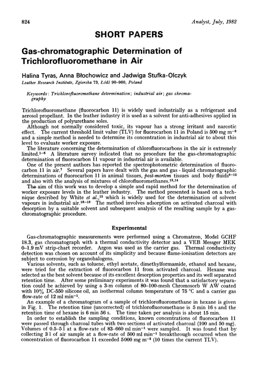 Gas-chromatographic determination of trichlorofluoromethane in air