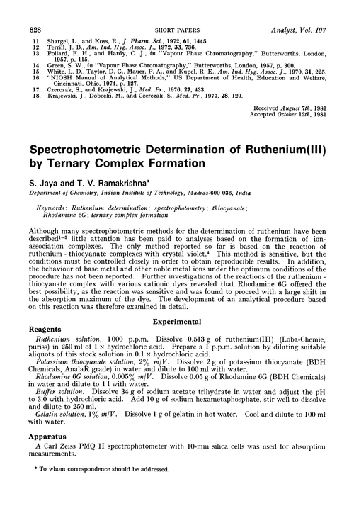 Spectrophotometric determination of ruthenium(III) by ternary complex formation