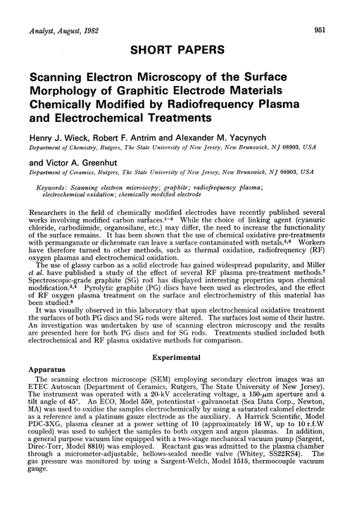Scanning electron microscopy of the surface morphology of graphitic electrode materials chemically modified by radiofrequency plasma and electrochemical treatments