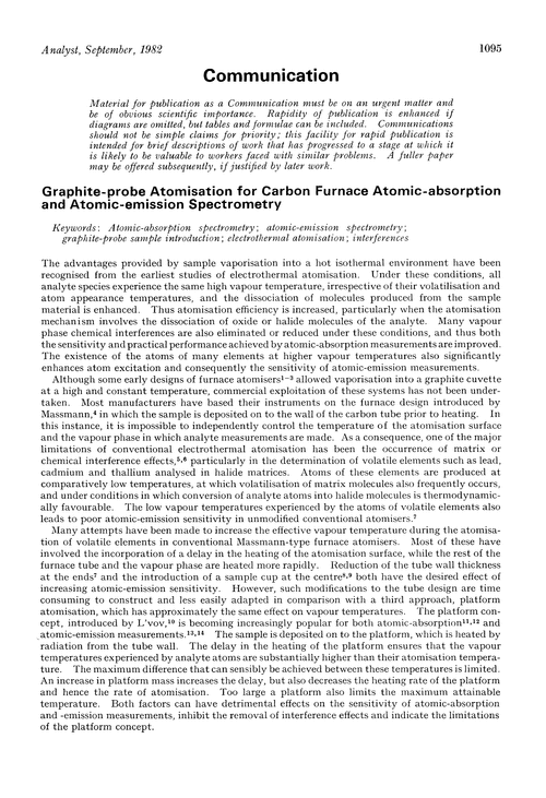 Communication. Graphite-probe atomisation for carbon furnace atomic-absorption and atomic-emission spectrometry