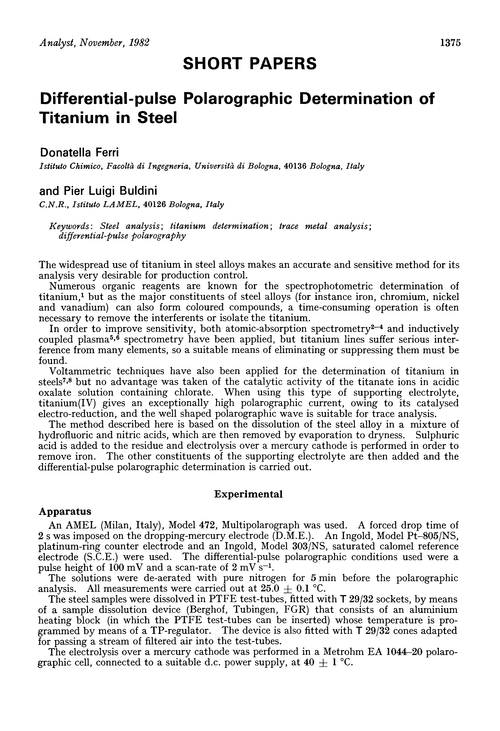 Differential-pulse polarographic determination of titanium in steel