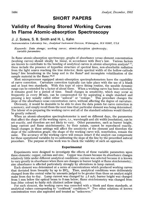 Validity of reusing stored working curves in flame atomic-absorption spectroscopy