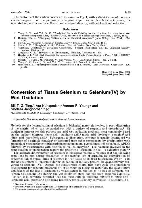 Conversion of tissue selenium to selenium(IV) by wet oxidation
