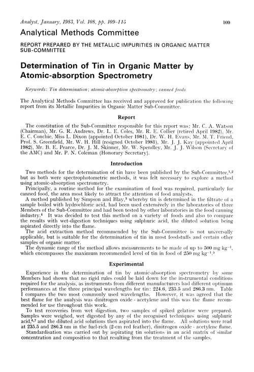 Determination of tin in organic matter by atomic-absorption spectrometry