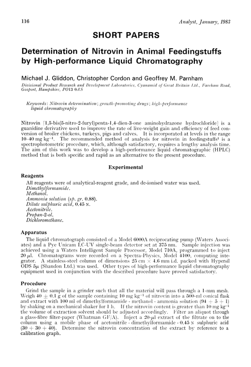 Determination of nitrovin in animal feedingstuffs by high-performance liquid chromatography