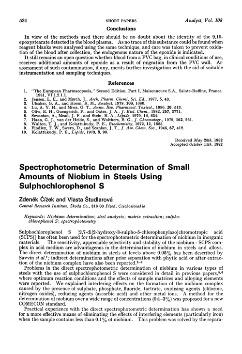 Spectrophotometric determination of small amounts of niobium in steels using sulphochlorophenol S