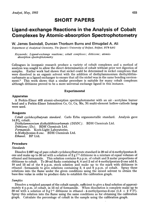 Ligand-exchange reactions in the analysis of cobalt complexes by atomic-absorption spectrophotometry