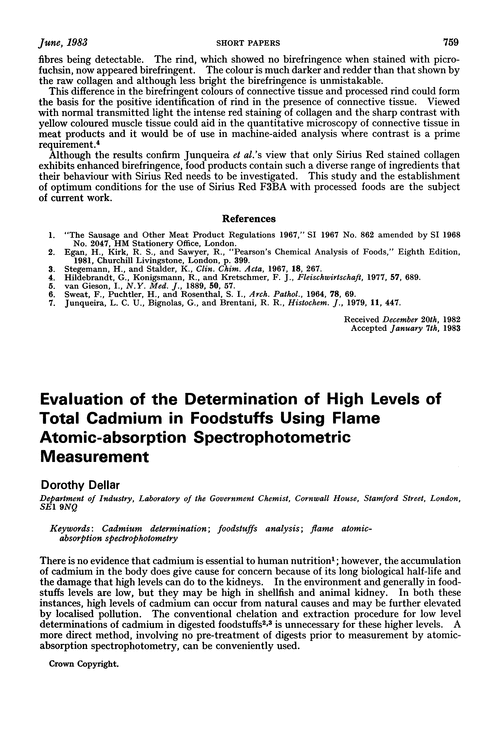 Evaluation of the determination of high levels of total cadmium in foodstuffs using flame atomic-absorption spectrophotometric measurement