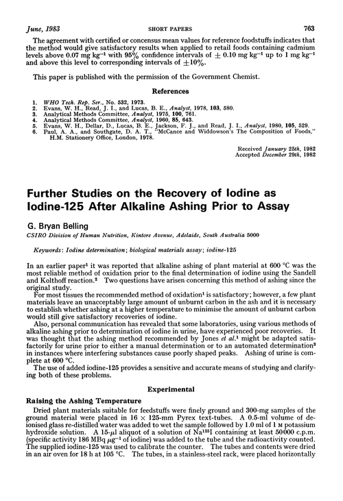 Further studies on the recovery of iodine as iodine-125 after alkaline ashing prior to assay