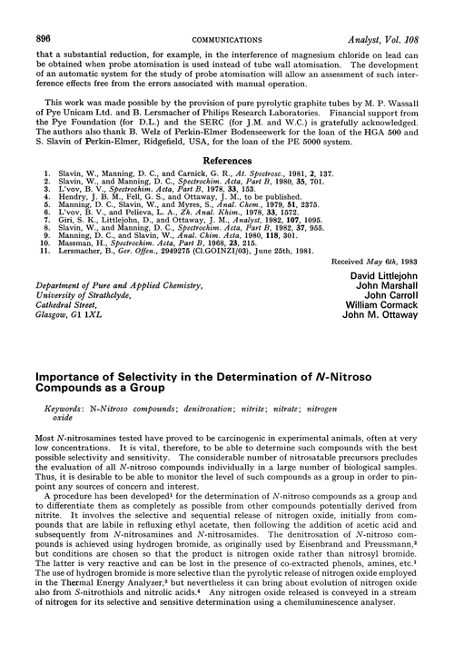Importance of selectivity in the determination of N-nitroso compounds as a group
