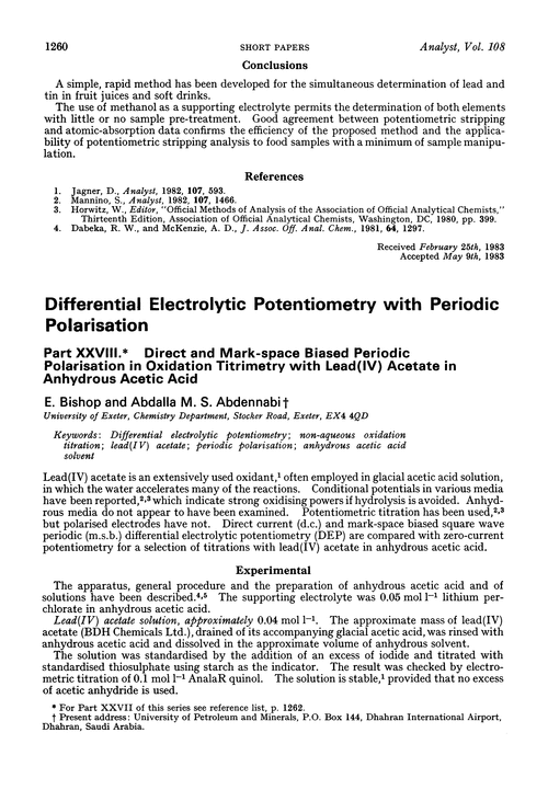 Differential electrolytic potentiometry with periodic polarisation. Part XXVIII. Direct and mark-space biased periodic polarisation in oxidation titrimetry with lead(IV) acetate in anhydrous acetic acid