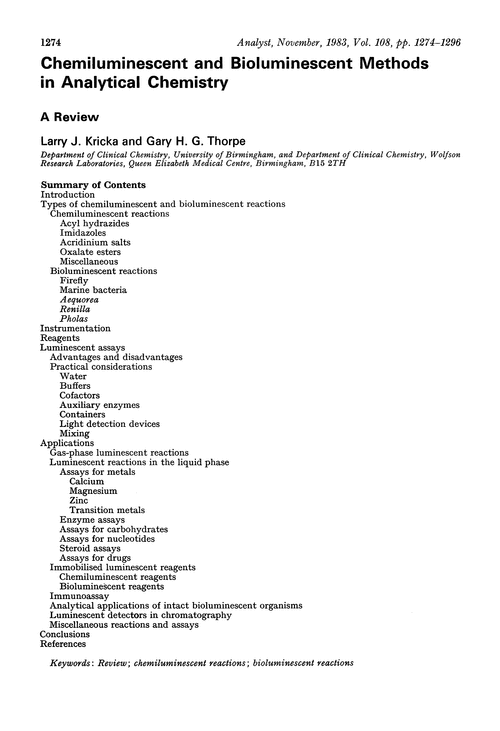 Chemiluminescent and bioluminescent methods in Analytical Chemistry. A review