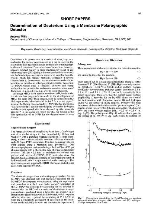 Determination of deuterium using a membrane polarographic detector