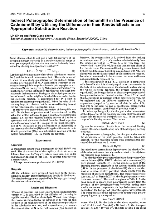 Indirect polarographic determination of indium(III) in the presence of cadmium(II) by utilising the difference in their kinetic effects in an appropriate substitution reaction