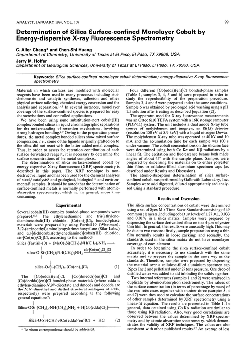 Determination of silica surface-confined monolayer cobalt by energy-dispersive X-ray fluorescence spectrometry