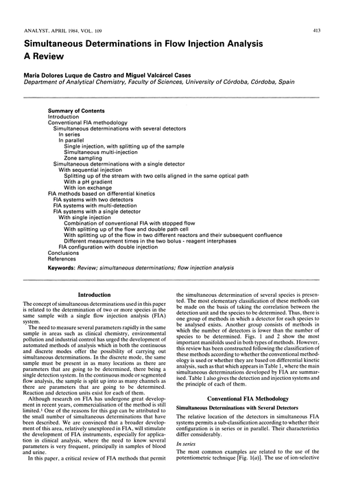 Simultaneous determinations in flow injection analysis. A review