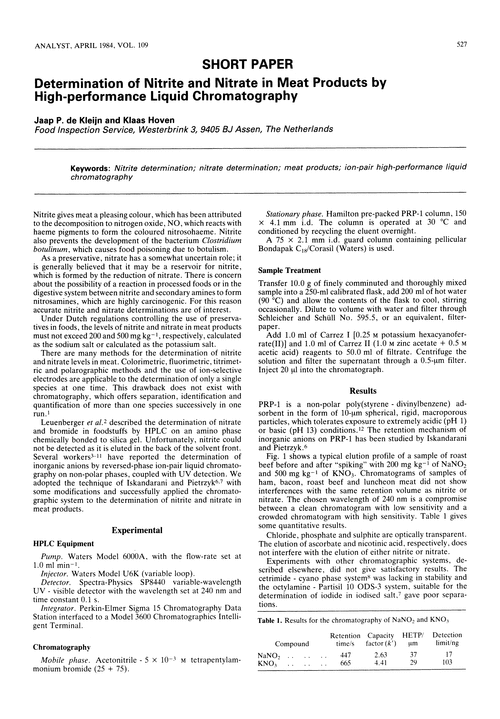 Determination of nitrite and nitrate in meat products by high-performance liquid chromatography