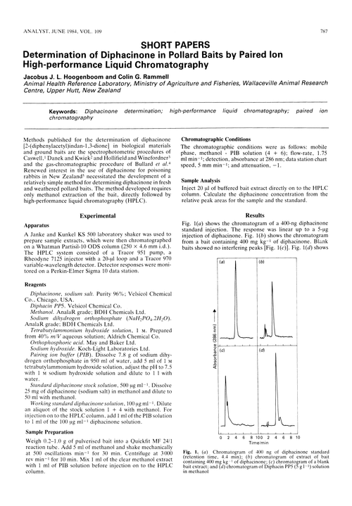 Determination of diphacinone in pollard baits by paired ion high-performance liquid chromatography