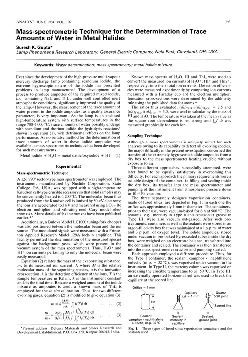 Mass-spectrometric technique for the determination of trace amounts of water in metal halides