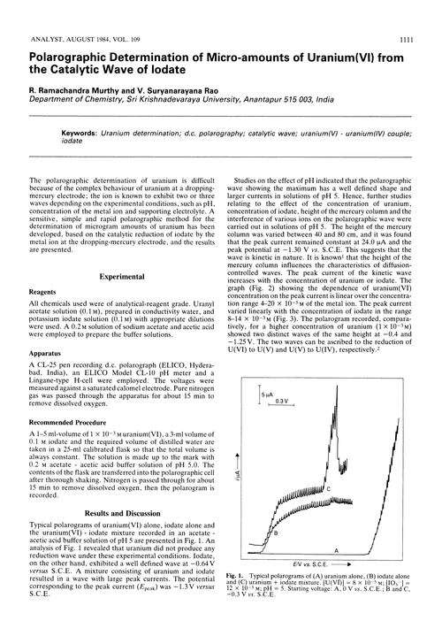 Polarographic determination of micro-amounts of uranium(VI) from the catalytic wave of iodate