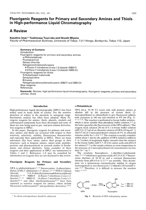 Fluorigenic reagents for primary and secondary amines and thiols in high-performance liquid chromatography. A review