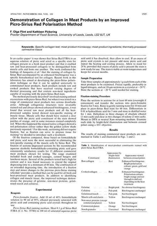 Demonstration of collagen in meat products by an improved picro-Sirius Red polarisation method