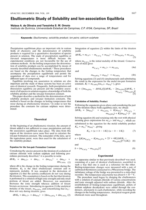 Ebulliometric study of solubility and ion-association equilibria