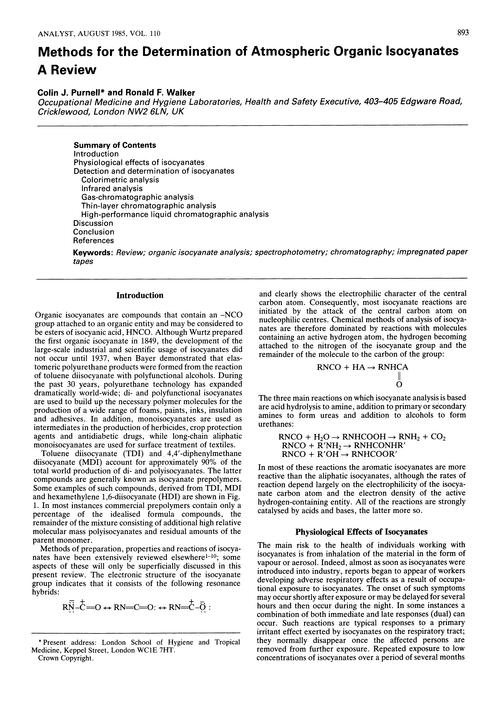 Methods for the determination of atmospheric organic isocyanates. A review