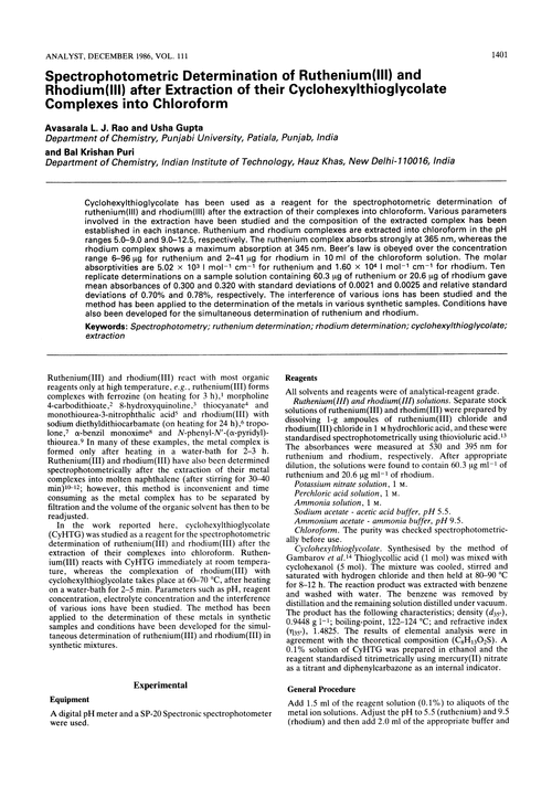 Spectrophotometric determination of ruthenium(III) and rhodium(III) after extraction of their cyclohexylthioglycolate complexes into chloroform