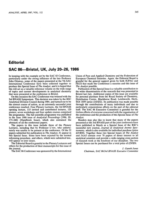 Editorial. SAC 86—Bristol, UK, July 20–26, 1986