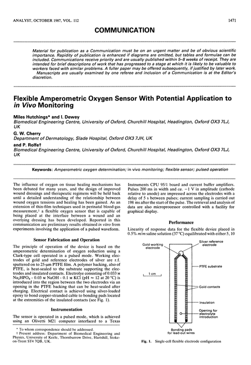 Communication. Flexible amperometric oxygen sensor with potential application to in vivo monitoring