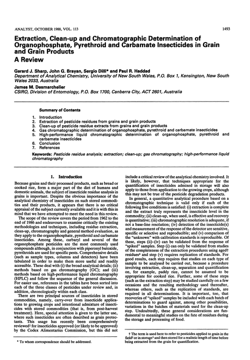 Extraction, clean-up and chromatographic determination of organophosphate, pyrethroid and carbamate insecticides in grain and grain products. A review