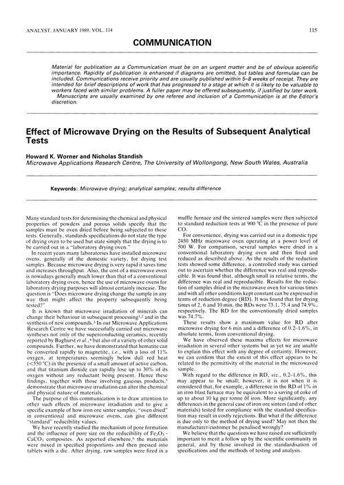 Communication. Effect of microwave drying on the results of subsequent analytical tests