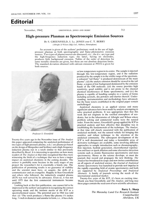 Editorial. High-pressure plasma as spectroscopic emission sources
