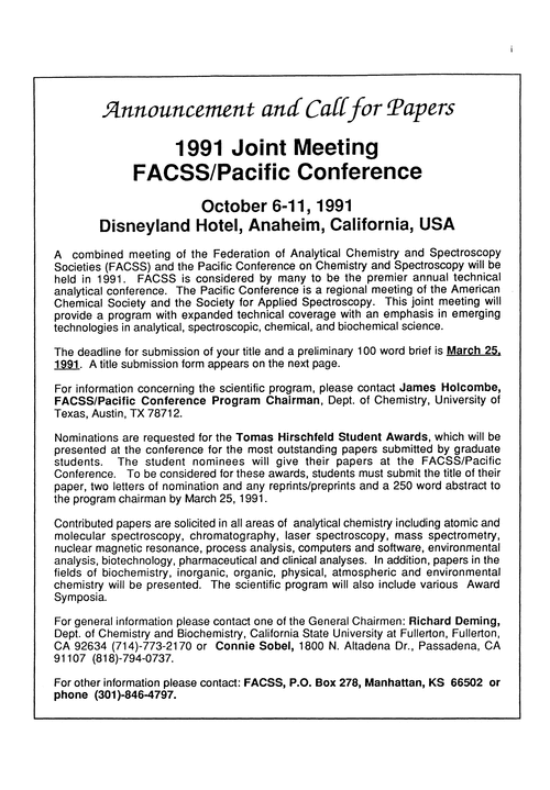 1991 FACSS: announcement and call for papers
