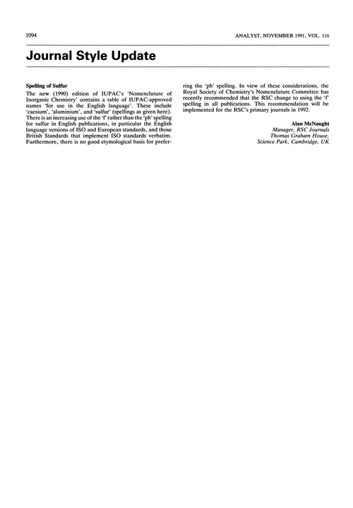 Journal style update Analyst (RSC Publishing)