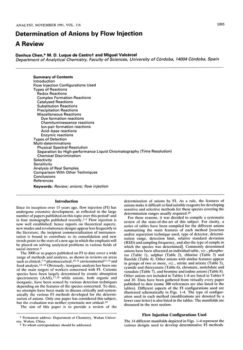 Determination of anions by flow injection. A review