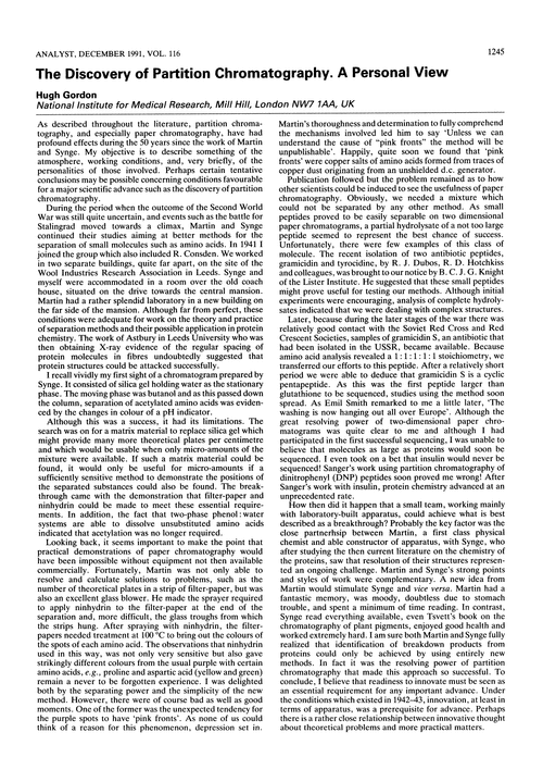 The discovery of partition chromatography. A personal view