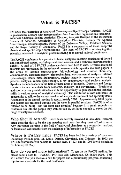 1993 FACSS: announcement and call for papers