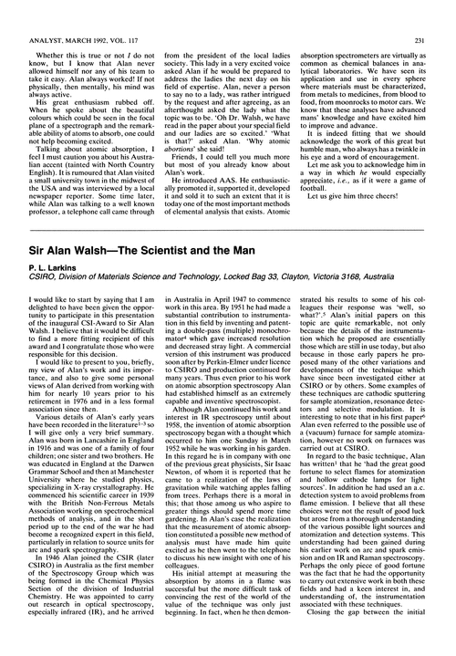 Sir Alan Walsh—the scientist and the man